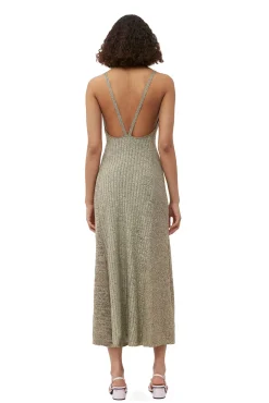 Clearance GANNI Melange-Strick-Maxikleid Brandy Brown