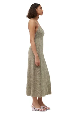 Clearance GANNI Melange-Strick-Maxikleid Brandy Brown