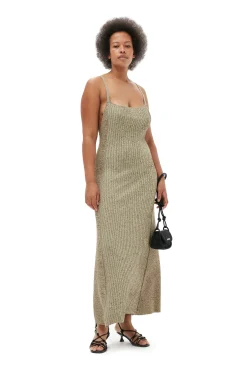 Clearance GANNI Melange-Strick-Maxikleid Brandy Brown