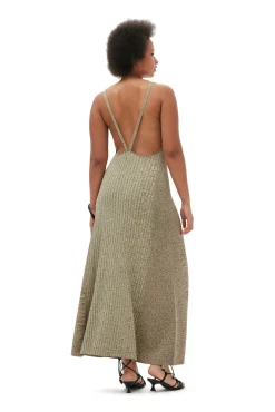 Clearance GANNI Melange-Strick-Maxikleid Brandy Brown