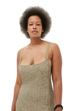 Clearance GANNI Melange-Strick-Maxikleid Brandy Brown