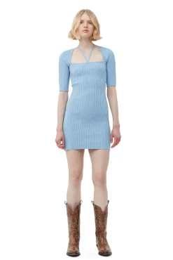 Store GANNI Melange-Strick-Minikleid Ethereal Blue