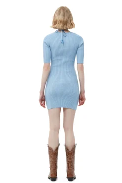 Store GANNI Melange-Strick-Minikleid Ethereal Blue