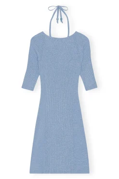 Store GANNI Melange-Strick-Minikleid Ethereal Blue