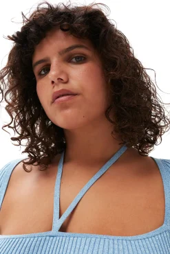 Store GANNI Melange-Strick-Minikleid Ethereal Blue