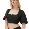 Cheap GANNI Melierte Bluse Mit Reisverschluss Und Drapierung Black