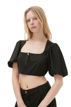 Cheap GANNI Melierte Bluse Mit Reisverschluss Und Drapierung Black