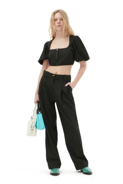 Cheap GANNI Melierte Bluse Mit Reisverschluss Und Drapierung Black