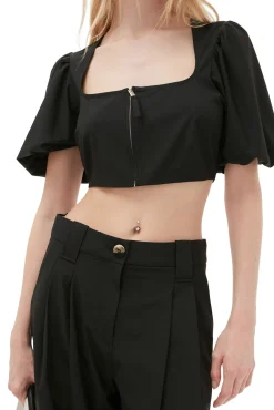 Cheap GANNI Melierte Bluse Mit Reisverschluss Und Drapierung Black