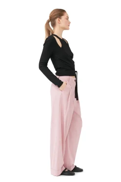 New GANNI Melierte Faltenhose Mit Drapierung Pink Tulle