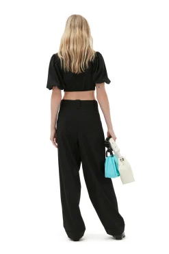 Hot GANNI Melierte Lockere Faltenhose Mit Drapierung Black