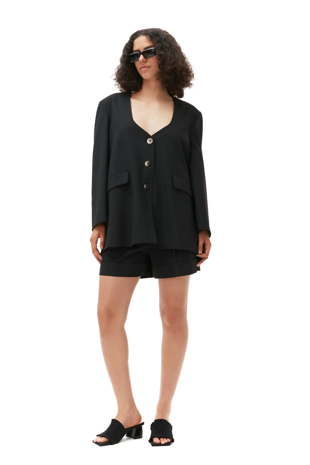 Sale GANNI Melierter Oversize-Blazer Mit Drapierung Black