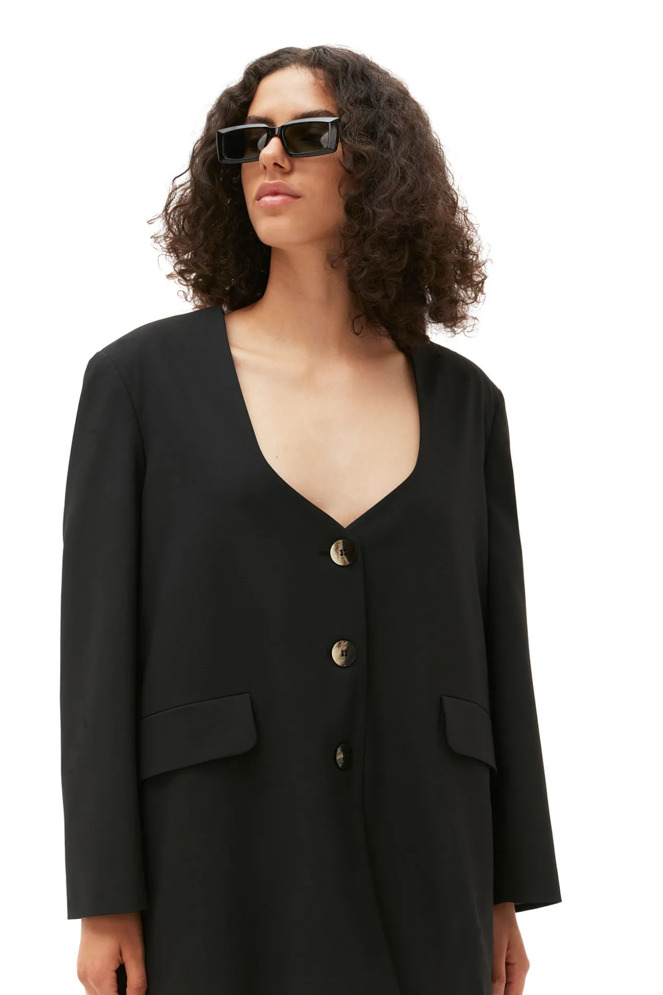 Sale GANNI Melierter Oversize-Blazer Mit Drapierung Black