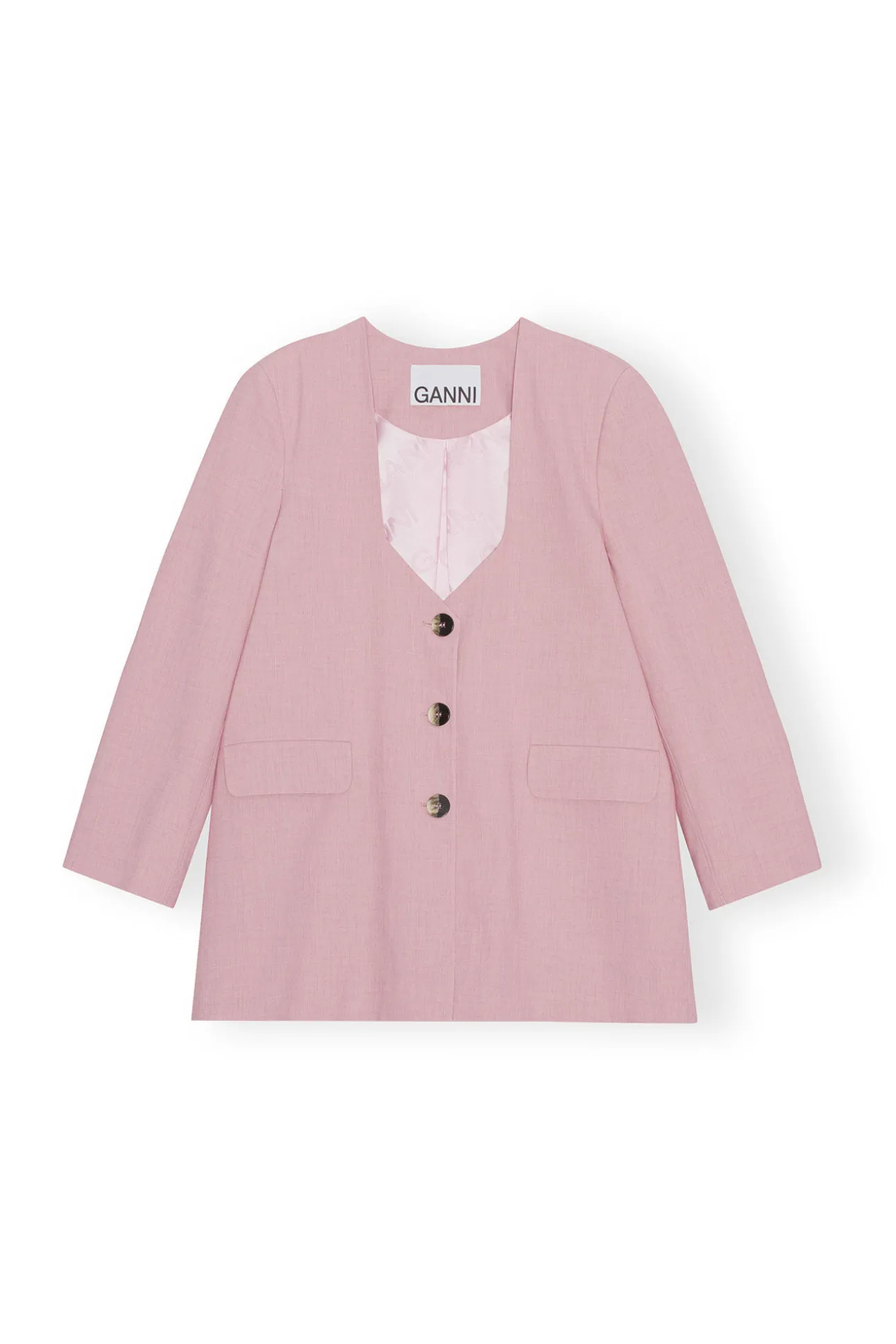Fashion GANNI Melierter Oversize-Blazer Mit Drapierung Pink Tulle
