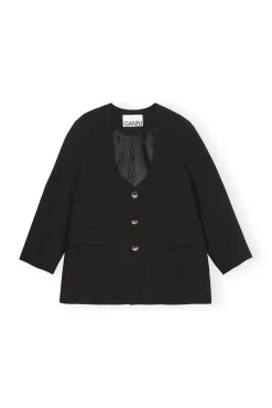 Sale GANNI Melierter Oversize-Blazer Mit Drapierung Black