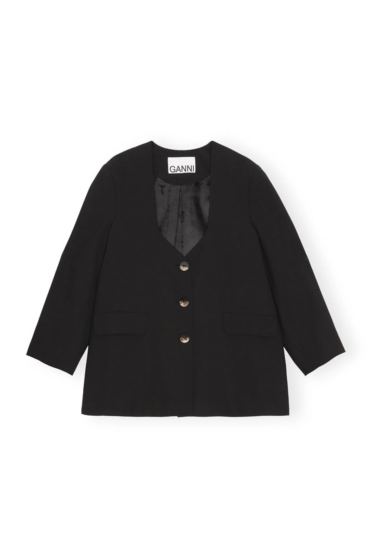 Sale GANNI Melierter Oversize-Blazer Mit Drapierung Black