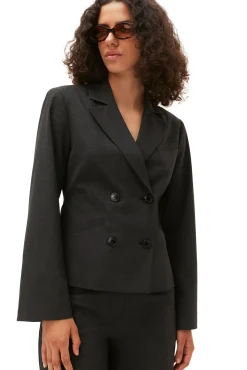 Shop GANNI Melierter Taillierter Blazer Mit Drapierung Phantom