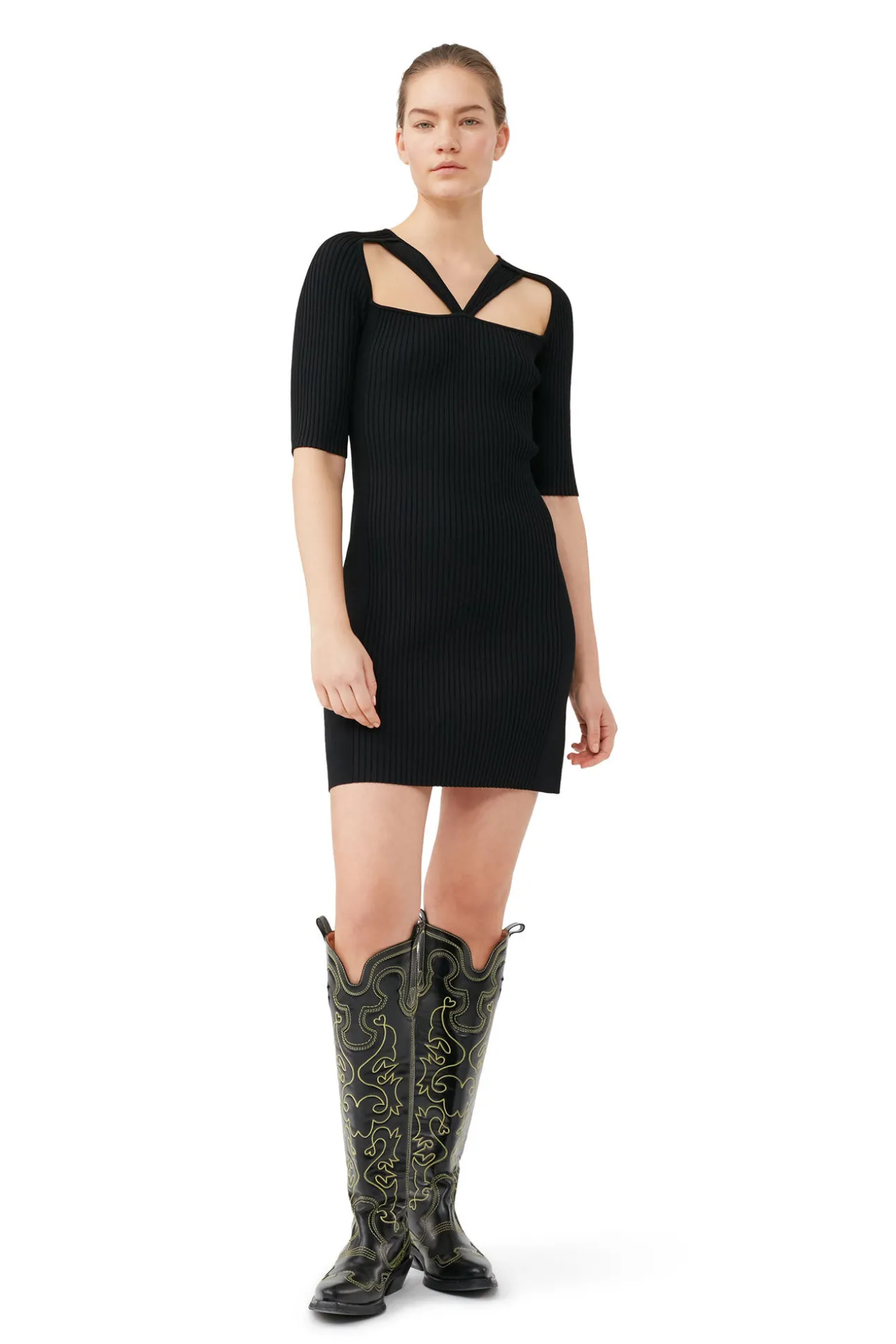 Shop GANNI Meliertes Minikleid Mit Cut-Outs Black