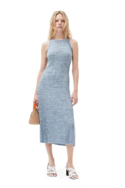 Cheap GANNI Merino Mouline Midikleid Blue Curacao