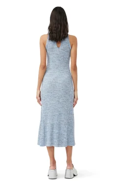 Cheap GANNI Merino Mouline Midikleid Blue Curacao