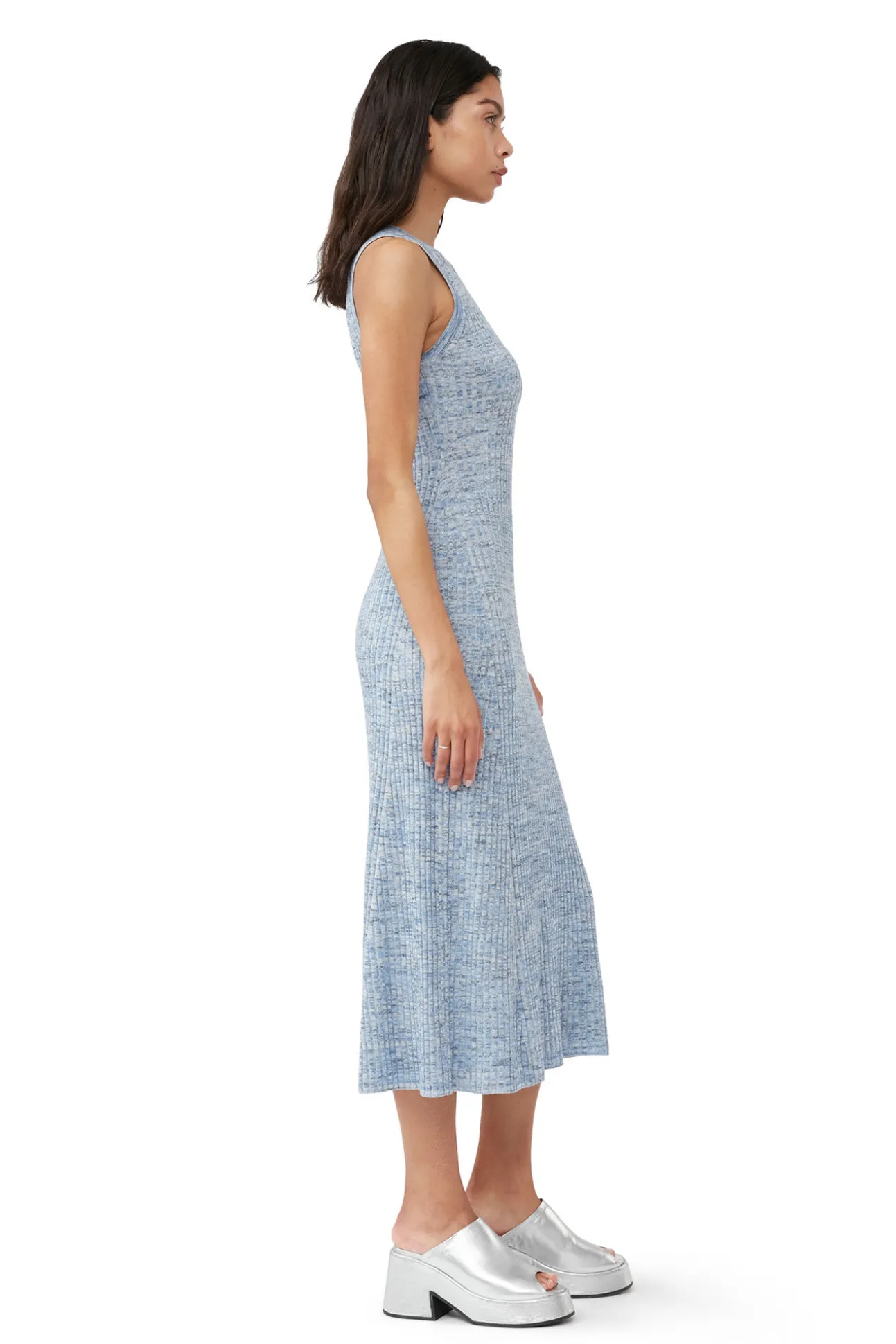 Cheap GANNI Merino Mouline Midikleid Blue Curacao