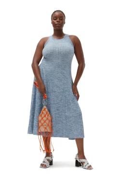 Cheap GANNI Merino Mouline Midikleid Blue Curacao