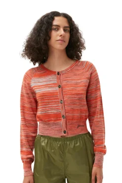 Cheap GANNI Merino-Mouline-Strickjacke Vibrant Orange