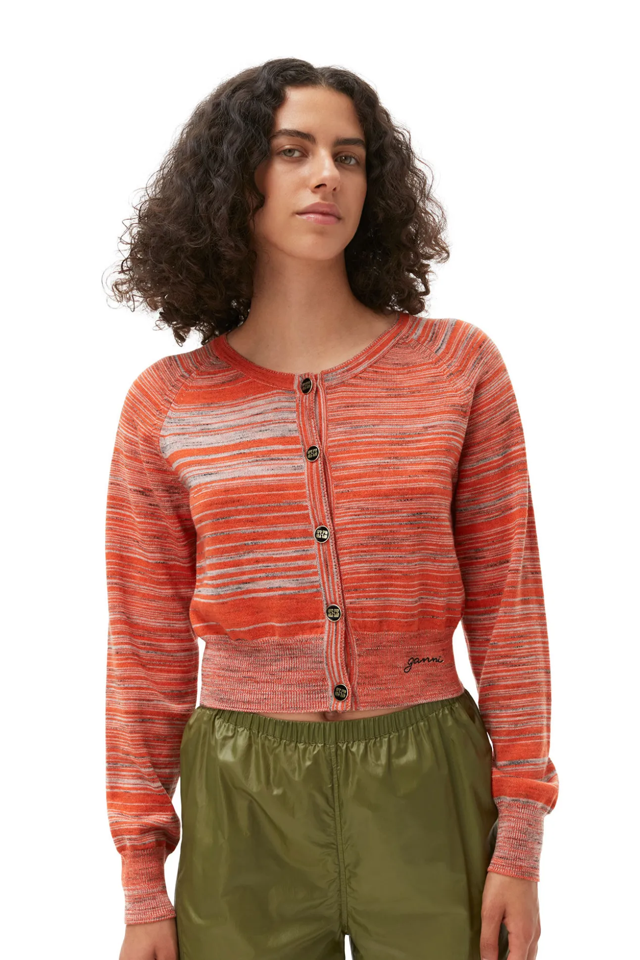 Cheap GANNI Merino-Mouline-Strickjacke Vibrant Orange