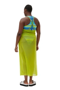 Outlet GANNI Mesh Cover Up Slip Dress Lime Punch