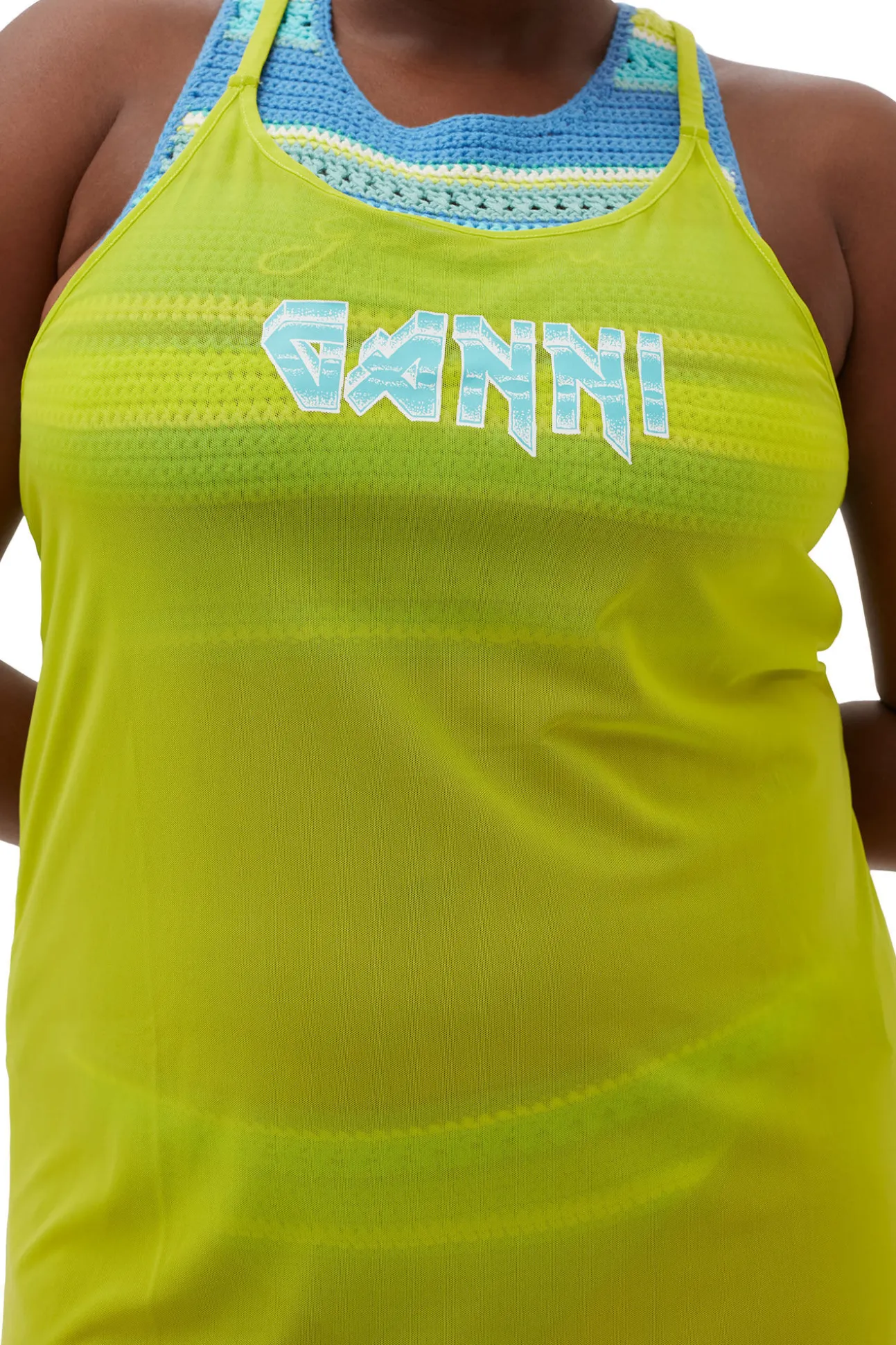 Outlet GANNI Mesh Cover Up Slip Dress Lime Punch