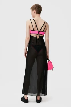 Online GANNI Mesh Cover Up Slip Dress Black