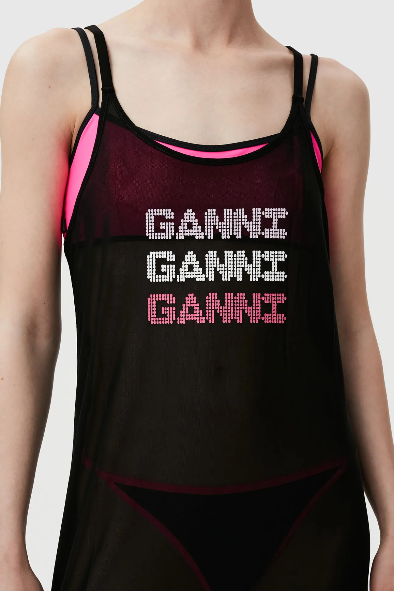 Online GANNI Mesh Cover Up Slip Dress Black