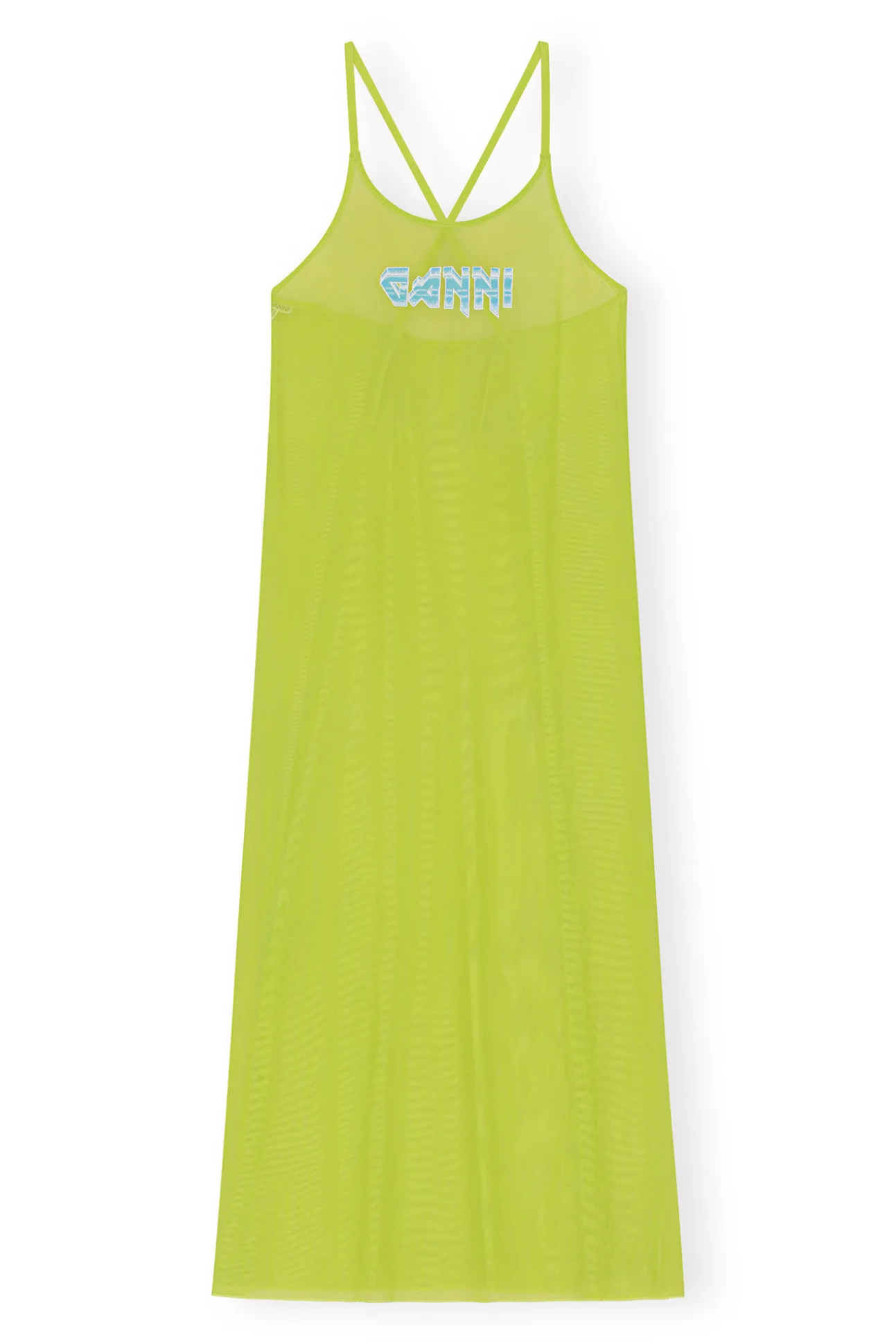 Outlet GANNI Mesh Cover Up Slip Dress Lime Punch