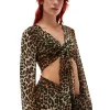 Shop GANNI Mesh-Uberwurf-Wickelbluse Leopard