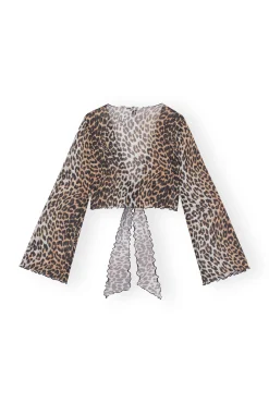 Shop GANNI Mesh-Uberwurf-Wickelbluse Leopard