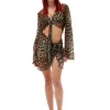 Shop GANNI Mesh-Uberwurf-Wickel-Minirock Leopard