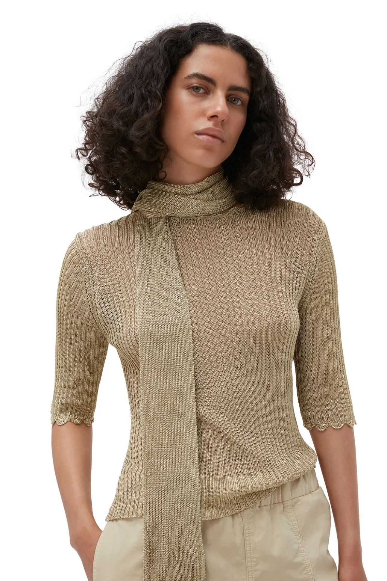 Fashion GANNI Metallic-Bluse Mit Offenem Rucken Gold