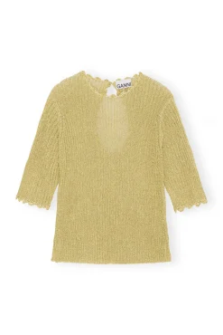 Fashion GANNI Metallic-Bluse Mit Offenem Rucken Gold