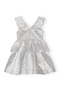 Cheap GANNI Metallic-Jacquard-Lagenkleid Silver