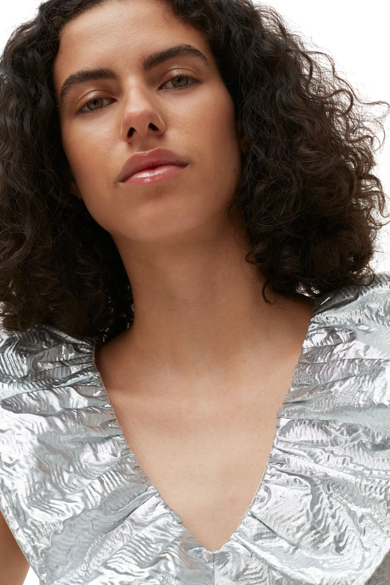 Cheap GANNI Metallic-Jacquard-Lagenkleid Silver