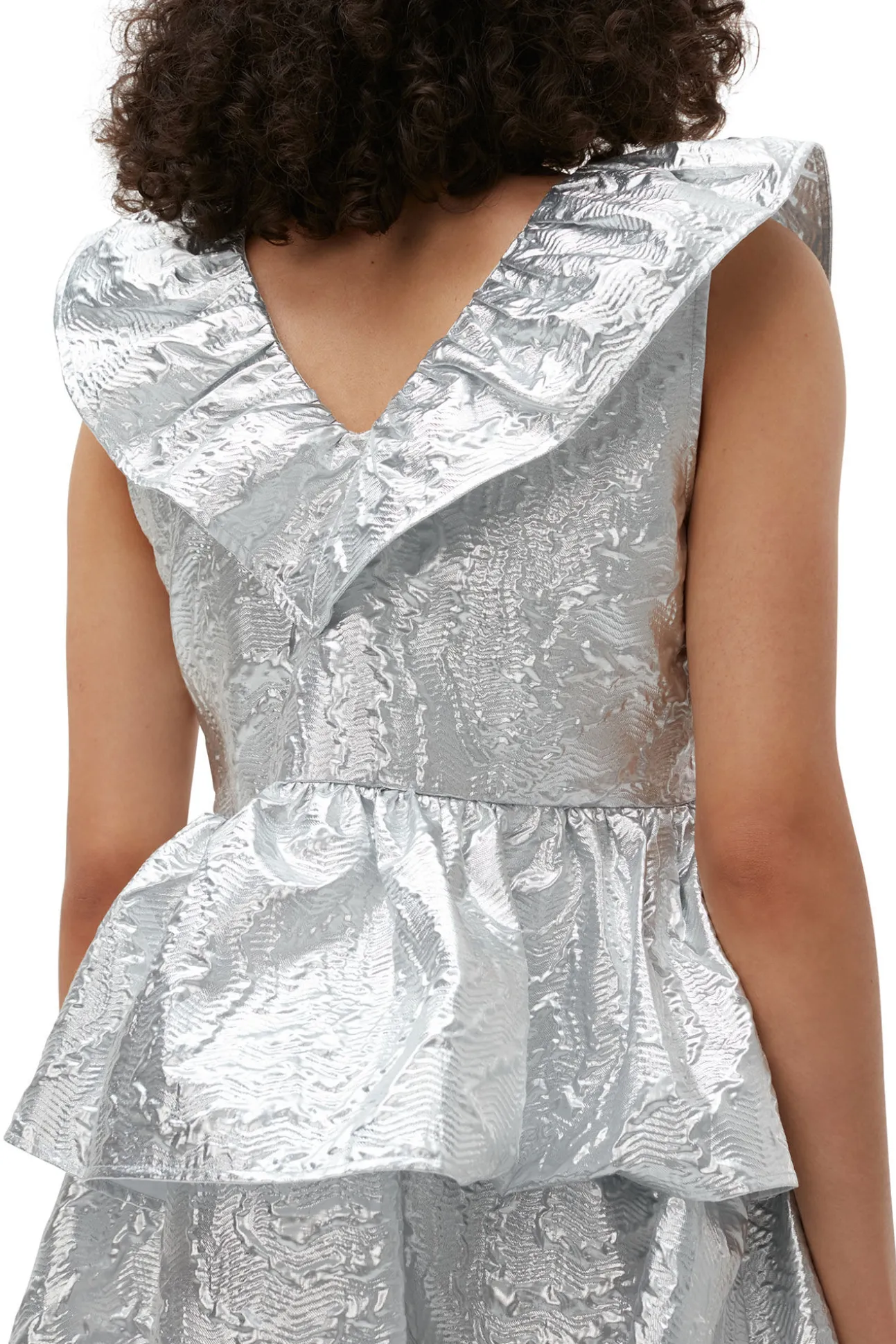 Cheap GANNI Metallic-Jacquard-Lagenkleid Silver