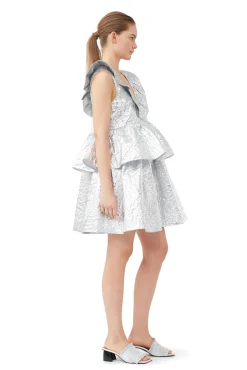Cheap GANNI Metallic-Jacquard-Lagenkleid Silver