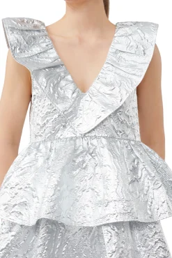 Cheap GANNI Metallic-Jacquard-Lagenkleid Silver