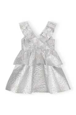Cheap GANNI Metallic-Jacquard-Lagenkleid Silver