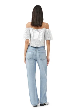 New GANNI Metallic-Jacquard-Top Silver