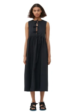 Outlet GANNI Midikleid Aus Cotton Poplin Black