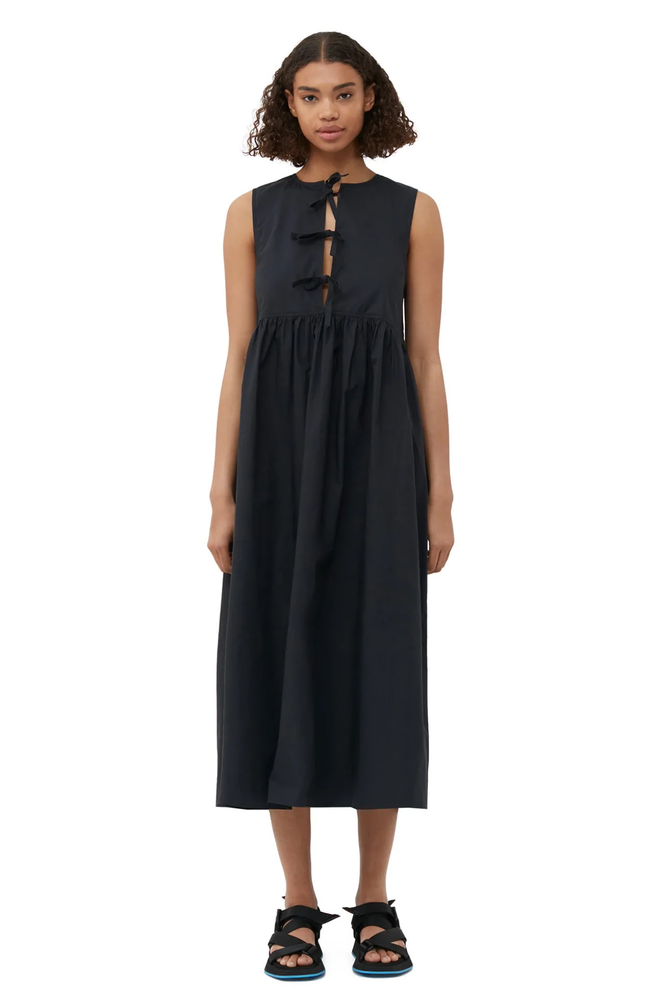 Outlet GANNI Midikleid Aus Cotton Poplin Black