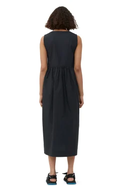 Outlet GANNI Midikleid Aus Cotton Poplin Black