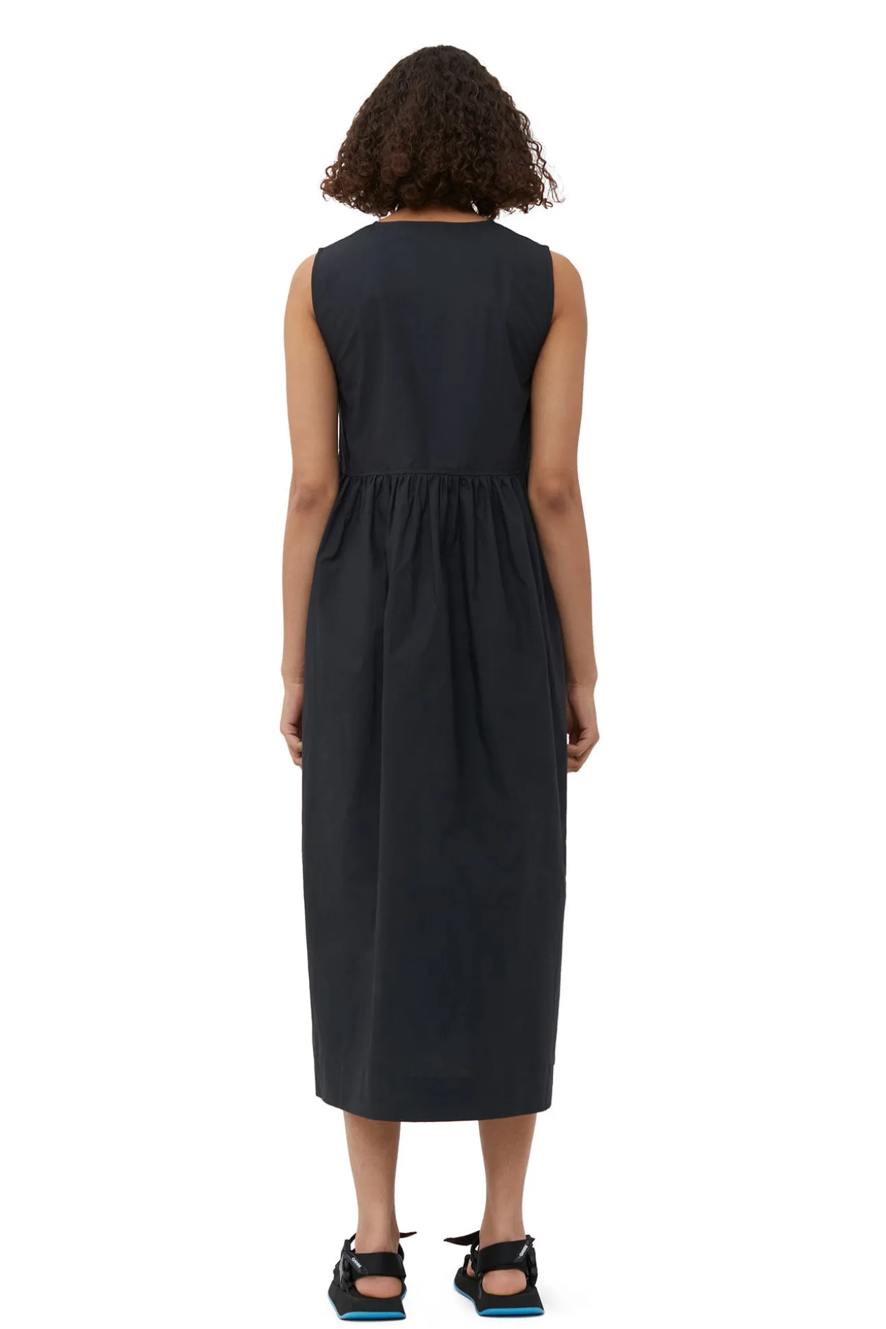Outlet GANNI Midikleid Aus Cotton Poplin Black