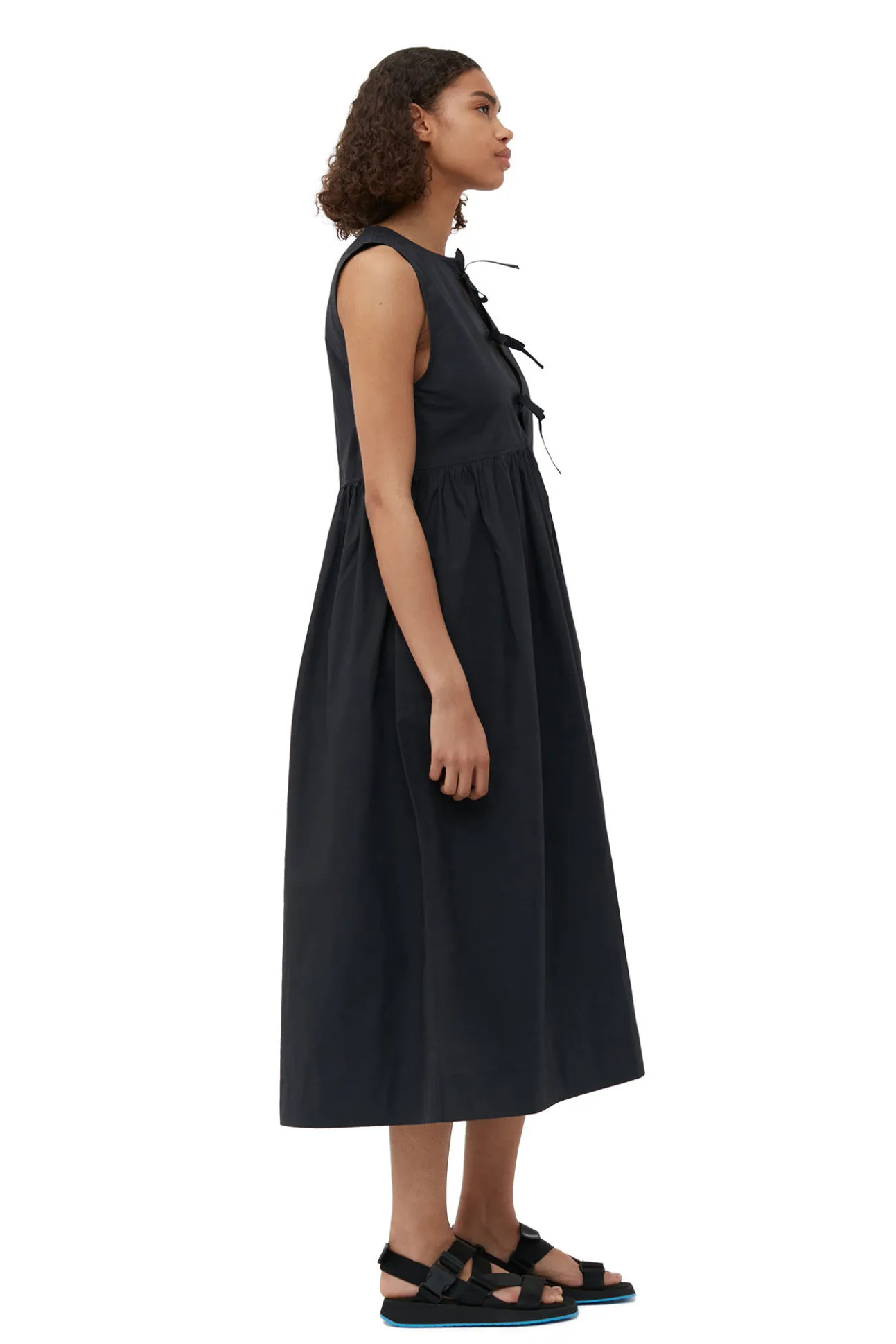 Outlet GANNI Midikleid Aus Cotton Poplin Black